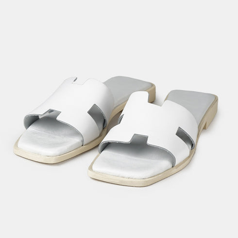 Sandalias planas de piel para mujer con empeine en cruz blanco Sandra