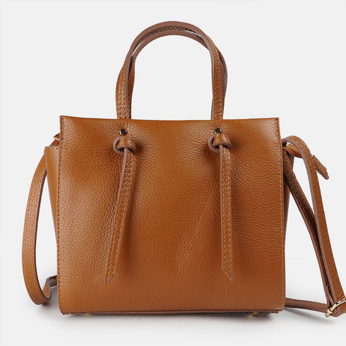 Bolso bandolera mujer de piel con asas de mano marrón Mercedes