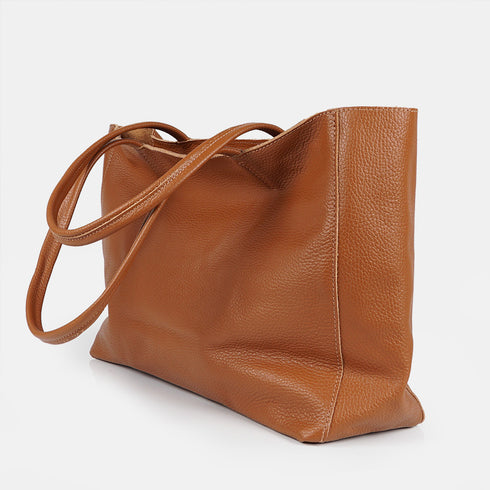 Bolso shopper para mujer de piel para personalizar marrón Luna