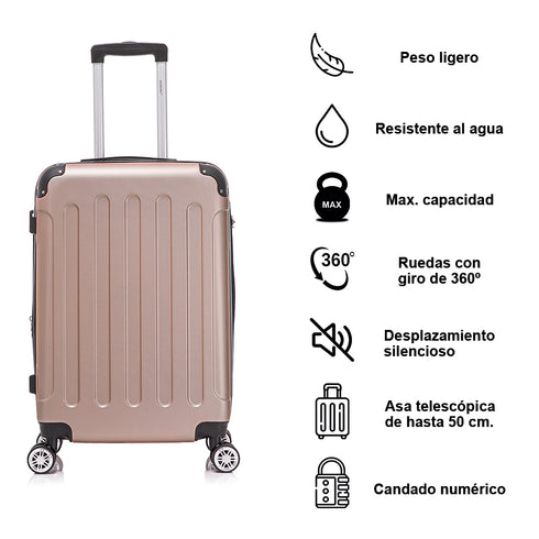 RAYKONG Maleta Mediana ABS 66x43x25cm | 71L | 24 Pulgadas | hasta 23kg semirígidas - RosaDorada