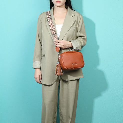 Bolso bandolera mujer pequeño de cuero PU dos compartimentos y dos bandoleras, bolso mensajero para cruzar polipiel regalo original para mujer - Marrón