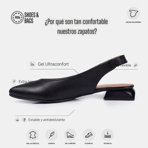 Zapatos planos de piel para mujer negro Beatriz