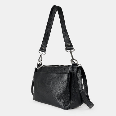 Bolso bandolera de piel para mujer con asa corta negro Martina