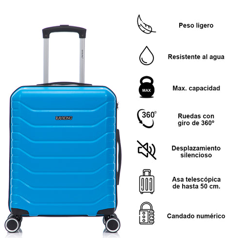 Conjunto de 3 Maletas|Neceser 29x35x16.50cm|Maleta Cabina ABS+PC 55x40x20cm|Mediana Expandible 20kg-23kg - 66x45x27.50-30cm | Turquesa