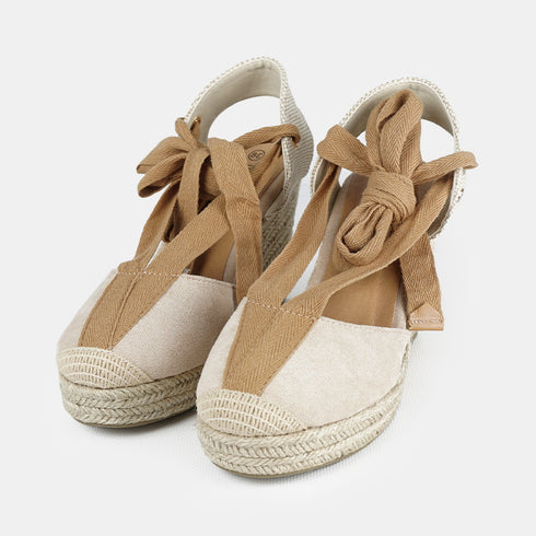Alpargata con cuña de esparto para mujer con lazo beige Julia