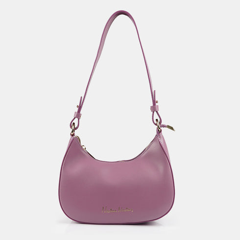 Bolso de hombro para mujer de piel saffiano con bandolera larga lila Maribel