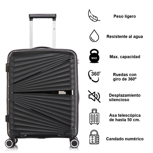 Maleta de cabina 55x39x21.5 cm (46L) Polipropileno - Candado Incrustado - 20 Pulgadas - Negro - Chocolate