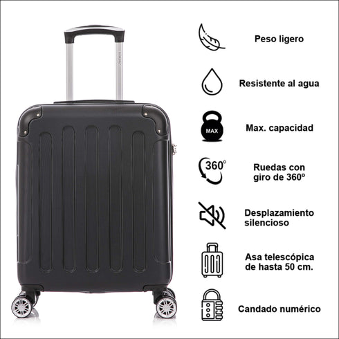 Raykong Maleta Cabina ABS 55x40x20cm (44L) Maxima aprovechamiento de espacio - 20 Pulgadas - Negro