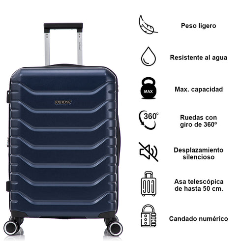 RAYKONG Maleta Mediana Expandible ABS+Policarbonato 66x45x27.50cm - 30cm Extendido | 82L - 90L | 24 Pulgadas |23kg semirígidas candado combinación - AzulMarino