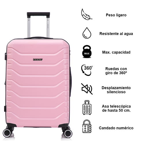 RAYKONG Maleta Mediana Expandible ABS+Policarbonato 66x45x27.50cm - 30cm Extendido | 82L - 90L | 24 Pulgadas |23kg semirígidas candado combinación - RosaClaro