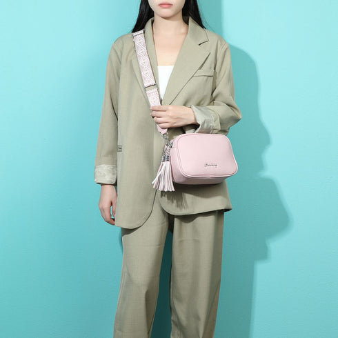 Bolso bandolera mujer pequeño de cuero PU dos compartimentos y dos bandoleras, bolso mensajero para cruzar polipiel regalo original para mujer - Rosa