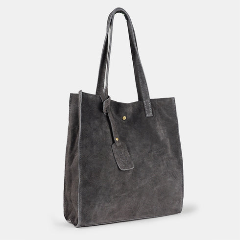 Bolso tote de piel serraje liso de mujer gris Cloe