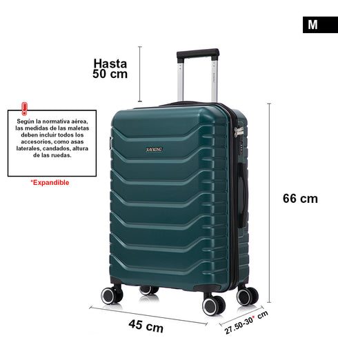 RAYKONG Maleta Mediana Expandible ABS+Policarbonato 66x45x27.50cm - 30cm Extendido | 82L - 90L | 24 Pulgadas |23kg semirígidas candado combinación - Verde