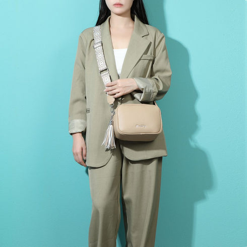 Bolso bandolera mujer pequeño de cuero PU dos compartimentos y dos bandoleras, bolso mensajero para cruzar polipiel regalo original para mujer - Khaki