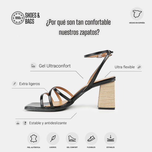 Sandalias con tacón de piel para mujer negro Esmeralda