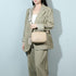 Bolso bandolera mujer pequeño de cuero PU con dos bandoleras bolso mensajero para cruzar PU - Taupe