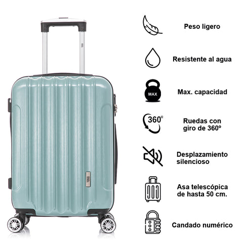 1990s Juego de Maletas Policarbonato Rígida 3 Piezas|Maleta Cabina 55cm|Maleta Mediana 68cm|Neceser 29cm|Menta