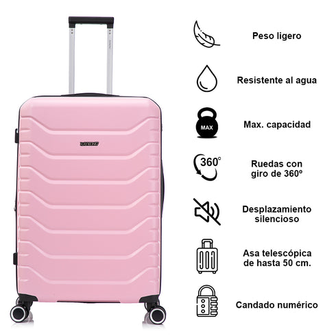 RAYKONG Maleta Grande Expandible ABS+Policarbonato 75x49x31cm - 33.50cm Extendido | 114L - 123L | 28 Pulgadas | 25kg semirígidas candado combinación - RosaClaro