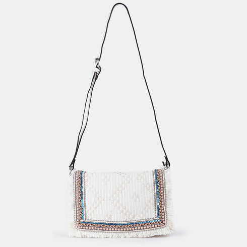Bolso de bandolera para mujer de lona étnica blanco Asya