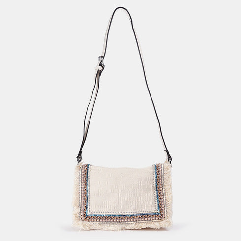 Bolso de bandolera para mujer de lona étnica beige Asya