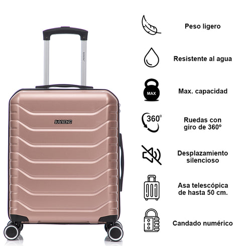 RAYKONG Maleta de Cabina 55x40x20cm Policarbonato (40L) semirígida Trolley pequeño Equipaje de Mano 4 Ruedas giratorios a 360º Cierre numérico- Rosadorado