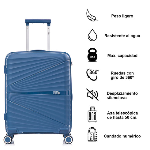Maleta de cabina 55x39x21.5 cm (46L) Polipropileno - Candado Incrustado - 20 Pulgadas - Azul marino - Chocolate