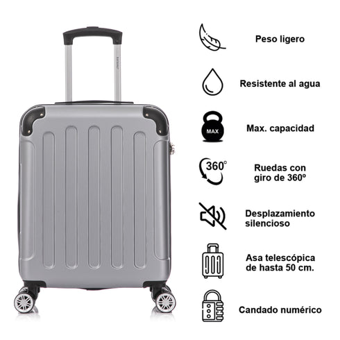 Raykong Maleta Cabina ABS 55x40x20cm (44L) Maxima aprovechamiento de espacio - 20 Pulgadas - Plateada