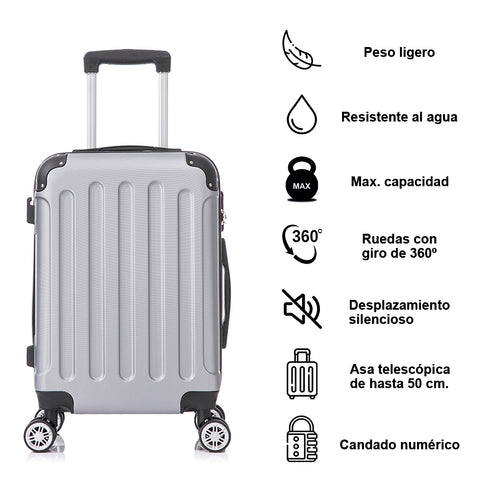 Maleta Cabina ABS 55x40x20cm 44L - 20 Pulgadas Plateada - Marina