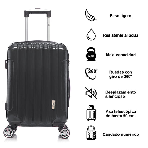 Maleta Cabina 55x39x21cm Policarbonato 45L - 20 Pulgadas Negro - Seda