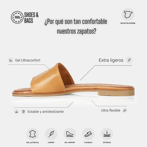 Sandalias planas de piel para mujer marrón Alejandra