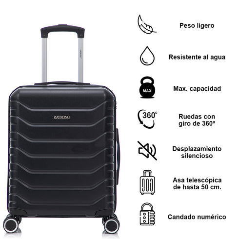 Conjunto de 3 Maletas|Neceser 29x35x16.50cm|Maleta Cabina ABS+PC 55x40x20cm|Mediana Expandible 20kg-23kg - 66x45x27.50-30cm | Negro