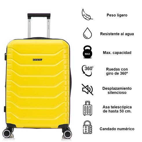 RAYKONG Maleta Mediana Expandible ABS+Policarbonato 66x45x27.50cm - 30cm Extendido | 82L - 90L | 24 Pulgadas |23kg semirígidas candado combinación - Amarillo