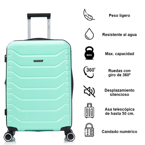 RAYKONG Maleta Mediana Expandible ABS+Policarbonato 66x45x27.50cm - 30cm Extendido | 82L - 90L | 24 Pulgadas |23kg semirígidas candado combinación - Menta