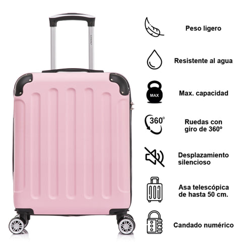 Raykong Maleta Cabina ABS 55x40x20cm (44L) Maxima aprovechamiento de espacio - 20 Pulgadas - RosaClaro