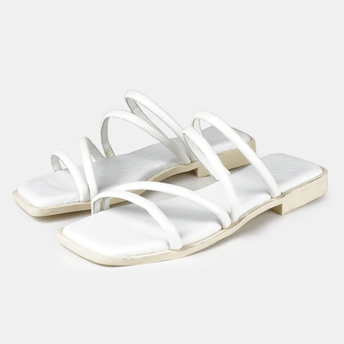 Sandalias planas de piel para mujer con cierres anillados blanco Livia