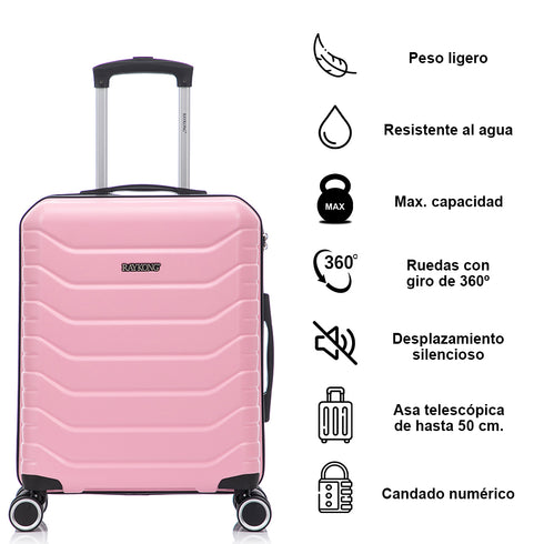 Conjunto de 3 Maletas|Neceser 29x35x16.50cm|Maleta Cabina ABS+PC 55x40x20cm|Mediana Expandible 20kg-23kg - 66x45x27.50-30cm | Rosa Claro