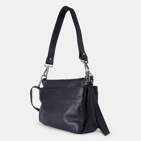 Bolso bandolera de piel para mujer con asa corta azul marino Martina