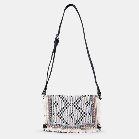 Bolso de bandolera para mujer de lona étnica negro Asya