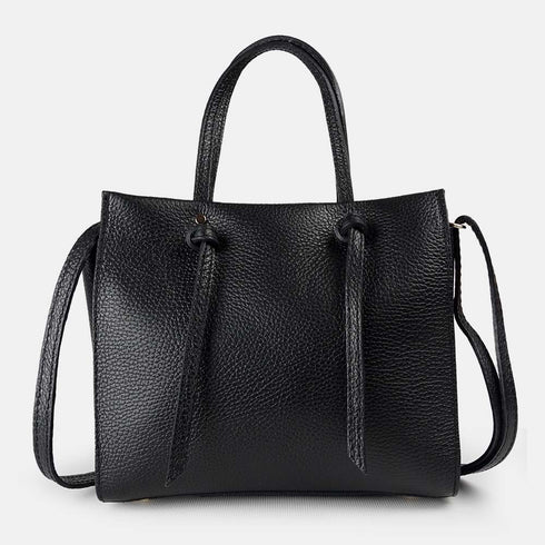 Bolso bandolera mujer de piel con asas de mano negro Mercedes