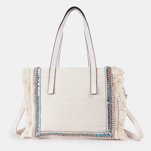 Bolso shopper para mujer de lona étnica beige Indira