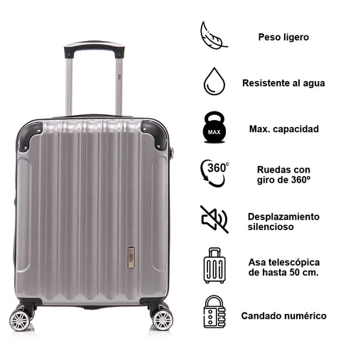 Maleta Cabina 55x40x20cm Policarbonato (44L) - 20 Pulgadas - Plateado