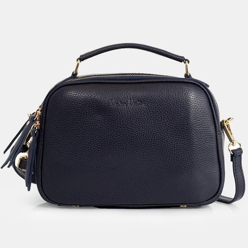 Bolso de bandolera de piel con asa de mano doble cremallera Azul marino Elsa