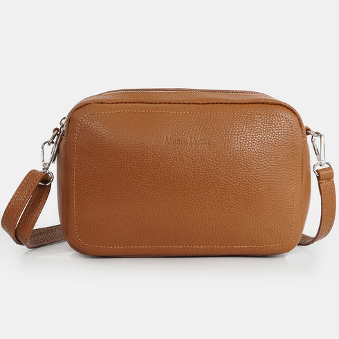 Bolso de bandolera con doble cremalleras Marrón Cora