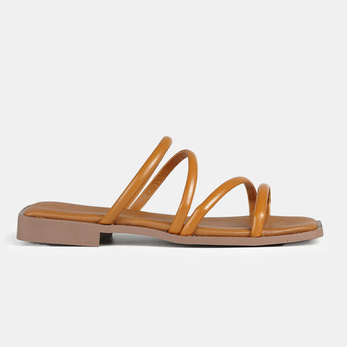 Sandalias planas de piel para mujer con cierres anillados cuero marrón Livia