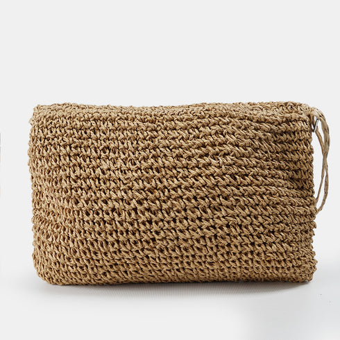 Bolso bandolera de rafia con bolitas para mujer marrón Nadia