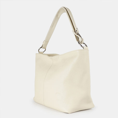 Bolso de hombro para mujer de piel con bandolera extensible beige Mara