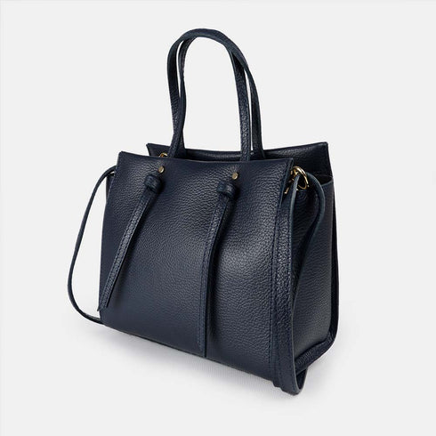 Bolso bandolera mujer de piel con asas de mano azul marino Mercedes