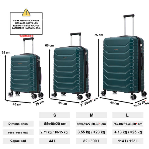 Raykong Juego de maletas 3 piezas | Maleta Cabina 55cm | Mediana Expansible 65cm | Grande Expansible 75cm - Watt (Verde)