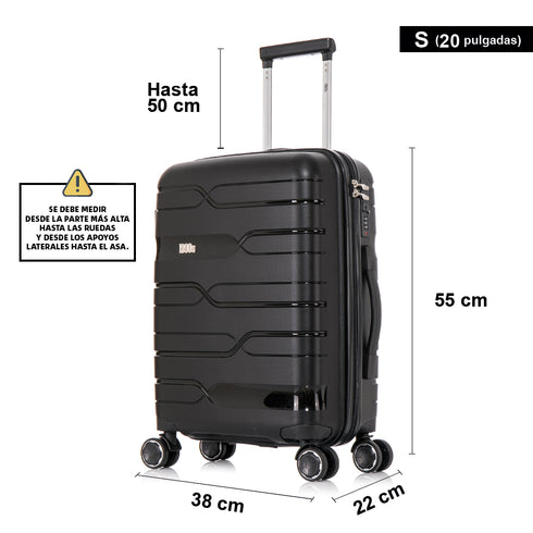 Maleta de cabina 55x38x22 cm (44L) Polipropileno - Candado Incrustado - 20 Pulgadas - Negro - Bass