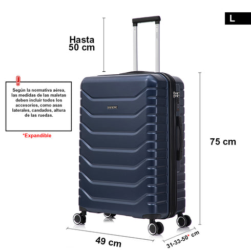 RAYKONG Maleta Grande Expandible ABS+Policarbonato 75x49x31cm - 33.50cm Extendido | 114L - 123L | 28 Pulgadas | 25kg semirígidas candado combinación - AzulMarino